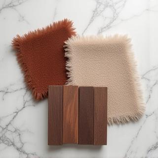 Luxury fabric and wood material swatches